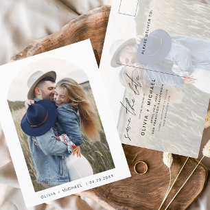 Two Photo Minimalist Save the Date Postcard Script