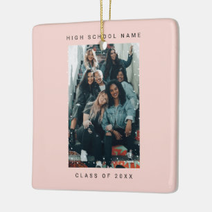 Two Photo Minimalist Snowfall School College Ceramic Ornament