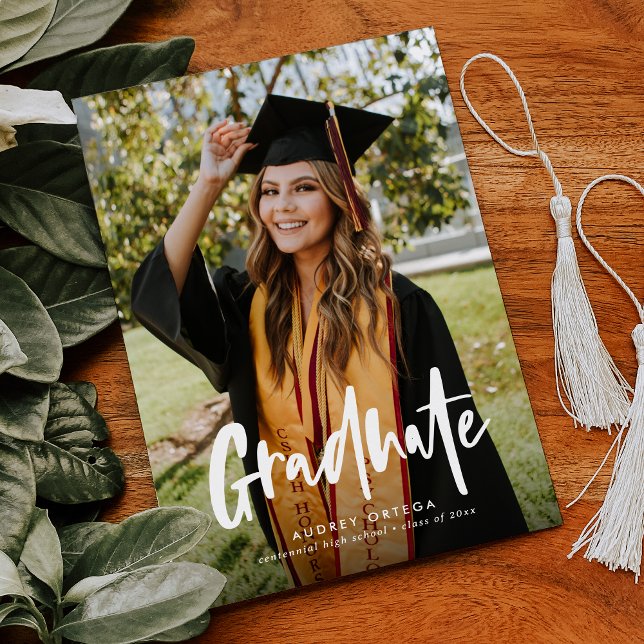 Two Photo Modern Calligraphy Photo Graduation Announcement (Creator Uploaded)