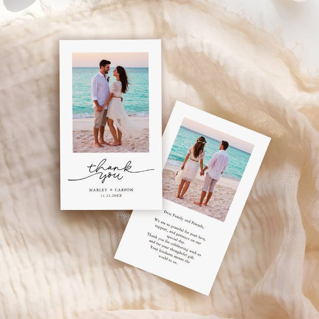 Two Photo Modern Script Wedding Budget Thank You Card (Creator Uploaded)