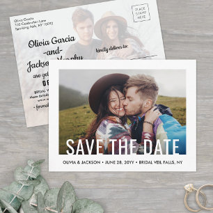 Two Photo Modern Wedding Save the Date Engagement Announcement Postcard