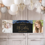 Two Photo Navy Blue Gold Agate 18th Birthday Banner<br><div class="desc">Welcome guests with this chic, glamourous 18th birthday party photo banner, featuring a navy blue watercolor agate border trimmed with gold faux glitter on a black background. Easily replace the two sample images with photos of the guest of honour. Personalise it with her name in gold-coloured text beneath the words...</div>