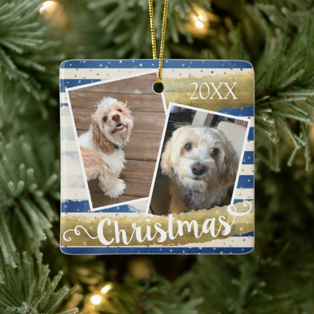 Two Photo Personalised Christmas Ceramic Ornament (Tree)