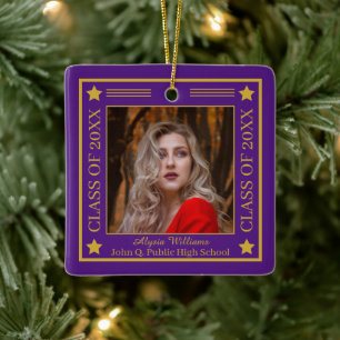 Two Photo Purple   Gold Class Year Graduation Ceramic Ornament