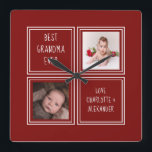 Two Photo Red Template Square Wall Clock<br><div class="desc">Two Photo and Text Template .. simply add your own photographs and text to this great wall clock .. easy to personalize .. customizable photo template clock from Ricaso - perfect gift-ideas</div>