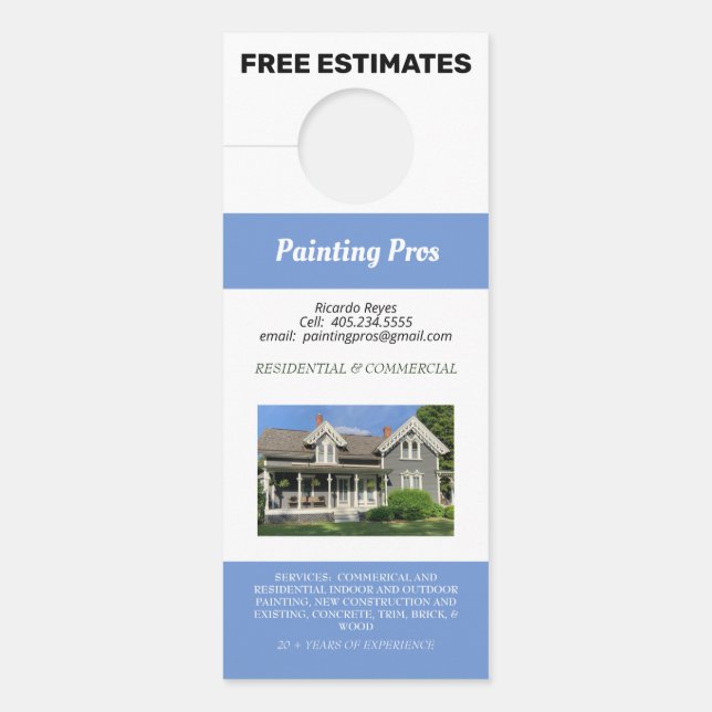 Two Photo Residential & Commercial Painting Blue Door Hanger (Front)