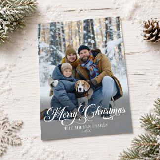 Two Photo Simple Merry Christmas Overlay Script Holiday Card