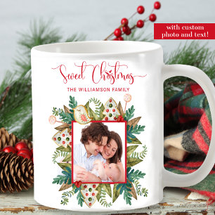 Two Photo, Sweet Christmas, Greenery and Cookies Coffee Mug