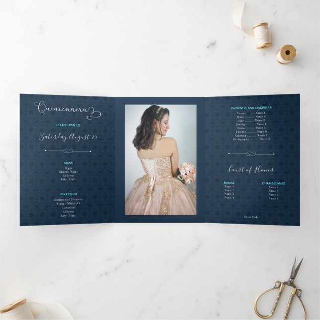 Two Photo Tropical Silhouette Charro Quinceanera Tri-Fold Invitation (Inside)