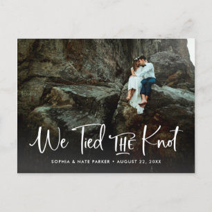 Two Photo   We Tied the Knot Handwritten Script Announcement Postcard