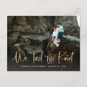 Two Photo We Tied the Knot Handwritten Script Announcement Postcard