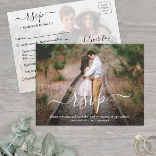 Two Photo Wedding RSVP Meal Choice Song Request Invitation Postcard