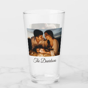 Two Photos and Personalised Script 16oz Pint Glass
