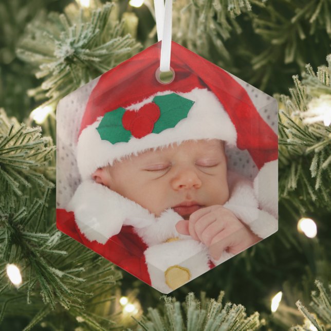 Two Photos Baby Family Picture Glass Tree Decoration (Insitu)