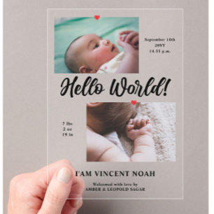 Two Photos Boy Birth Announcement Acrylic Card