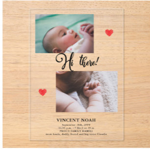 Two Photos Boy Birth Announcement Acrylic Card