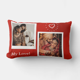 Two Photos Collage Happy Valentines Day  Lumbar Cushion