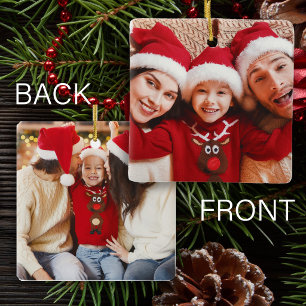 Two photos family double sided Christmas Ceramic Ornament