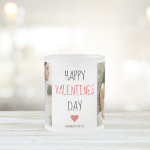 Two Photos   Happy Valentines Day   Couple Gift Frosted Glass Coffee Mug
