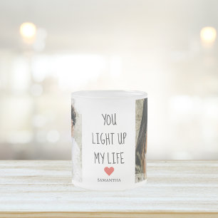 Two Photos   Happy Valentines Day   Romantic Quote Frosted Glass Coffee Mug