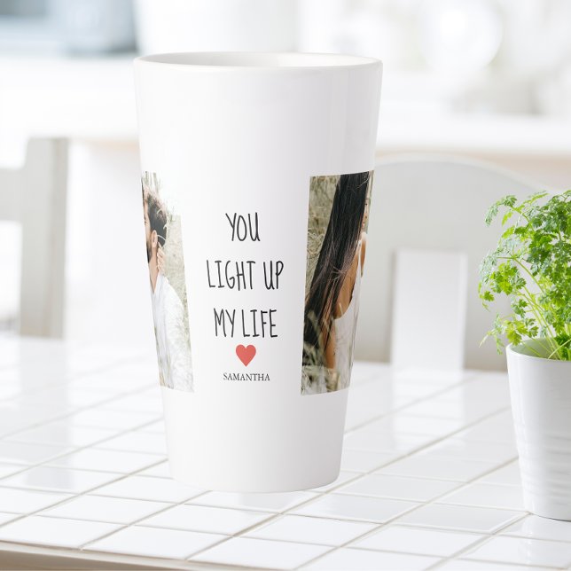 Two Photos | Happy Valentines Day | Romantic Quote Latte Mug (Creator Uploaded)