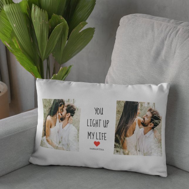Two Photos | Happy Valentines Day | Romantic Quote Lumbar Cushion (Creator Uploaded)