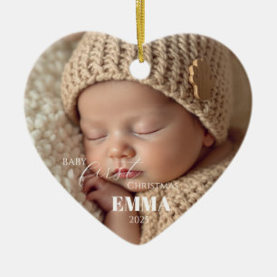Two Photos Minimalist Baby First Christmas Ceramic Tree Decoration