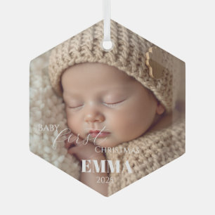 Two Photos Minimalist Baby First Christmas Glass Tree Decoration