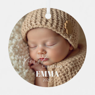 Two Photos Minimalist Baby First Christmas Metal Tree Decoration