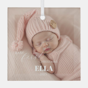 Two Photos Minimalist Pink Baby First Christmas Glass Tree Decoration