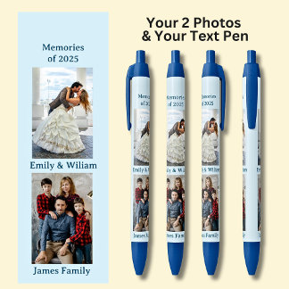 TWO Photos, Name Date, your Blue Text, on Blue Black Ink Pen