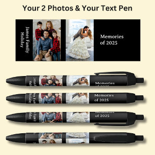 TWO Photos, Name Date, your Text on Black Black Ink Pen