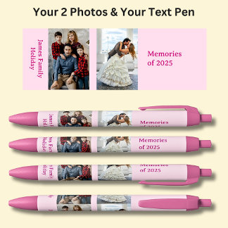 TWO Photos, Name Date, your Text on Pink Black Ink Pen