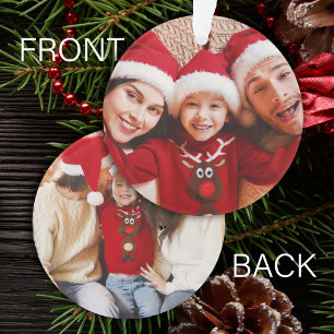 Two photos simple family double sided holiday ornament