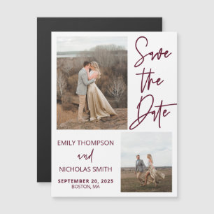 Two Picture Save the Date Magnets in Burgundy