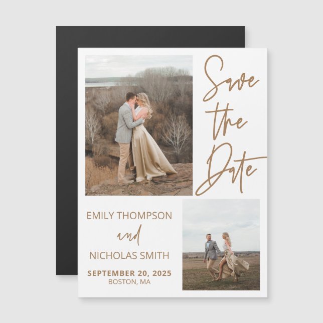 Two Picture Save the Date Magnets in Gold (Front/Back)