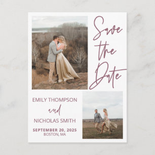 Two Picture Save The Date Postcard in Dusty Rose