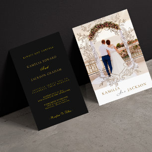 Two-Piece Rose Gold Black Back Minimalist Wedding  Invitation