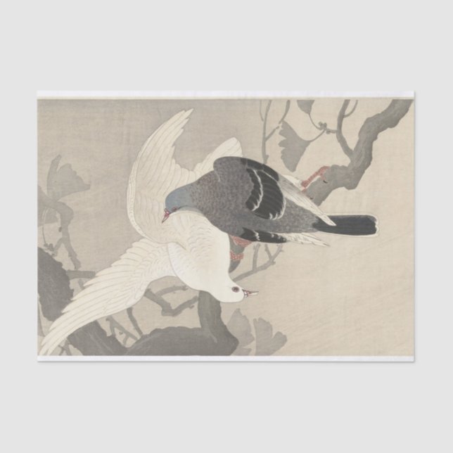 Two Pigeons on a Branch by Ohara Koson Tissue Paper (Front)