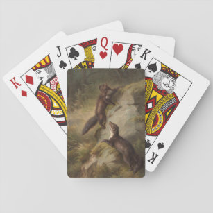 Two Pine Martens in a Forest Playing Cards