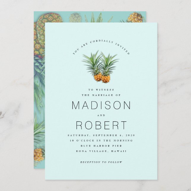Two Pineapples Hawaiian Theme Wedding Invitations (Front/Back)