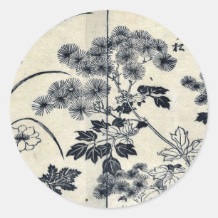Two pines needle flowers by Tachibana,Yasukuni Classic Round Sticker