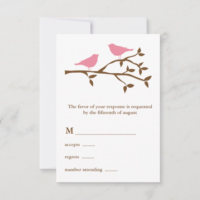 Two Pink Birds Wedding RSVP Card (Front)