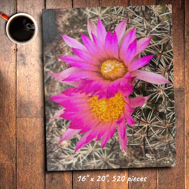 Two Pink Cactus Flowers Close-Up Photograph Jigsaw Puzzle (Pink cactus flower jigsaw puzzle)