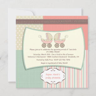 Two Pink Carriages Baby Shower Invitation