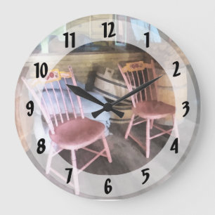 Two Pink Chairs In General Store Large Clock