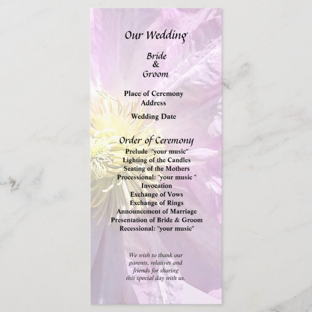 Two Pink Clematis Programme (Front)