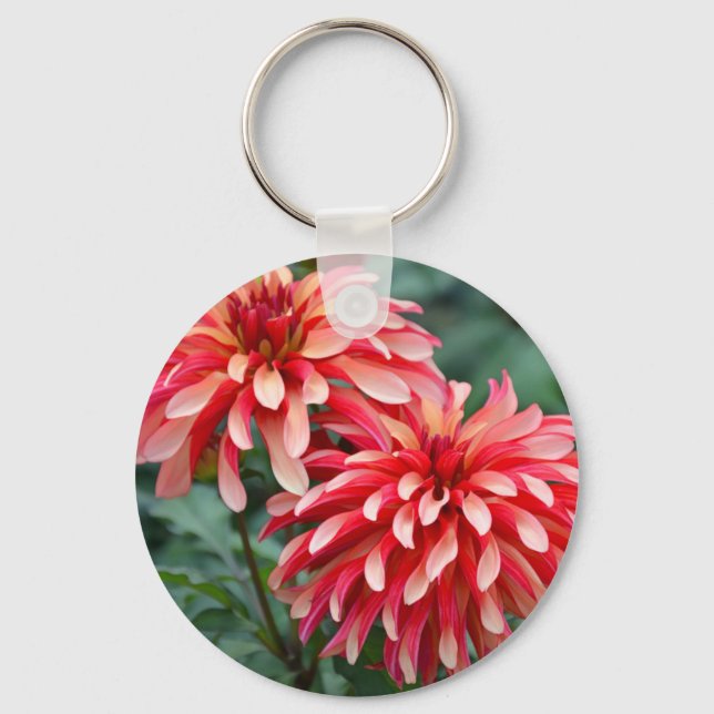 Two pink dahlia flowers key ring (Front)