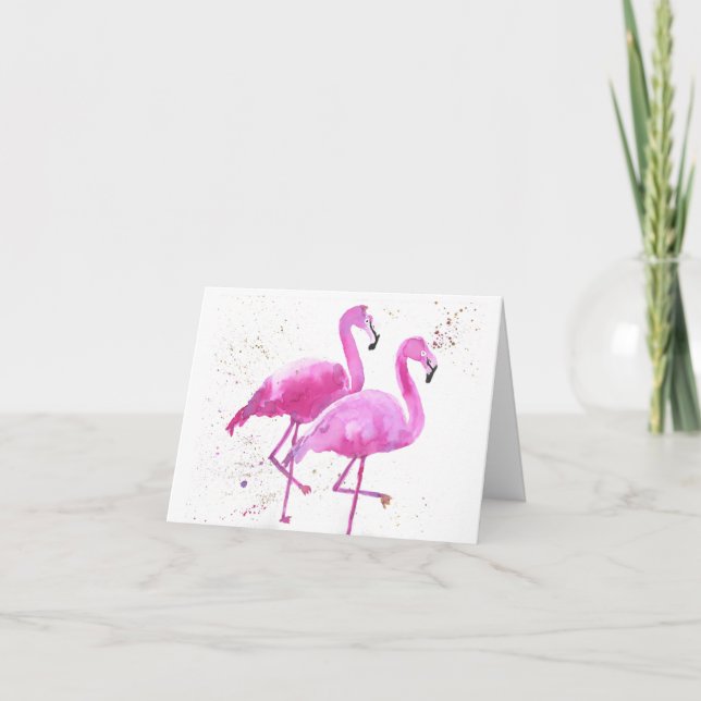 Two Pink Flamingos, Folded Greeting Card (Front)