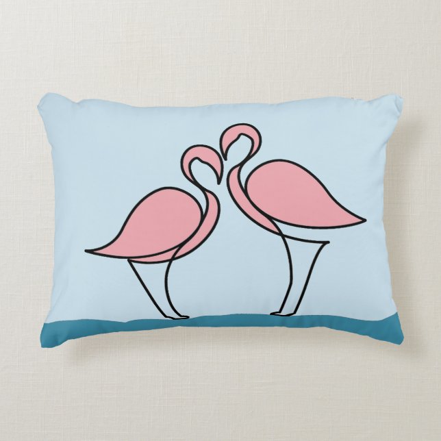 Two Pink Flamingos on Water Decorative Cushion (Front)
